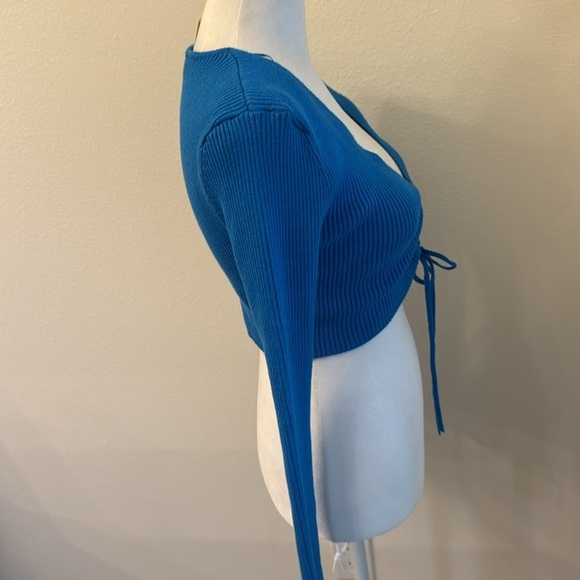 NWT Zara Blue Ruched Cut Out Knit Top - Picture 9 of 14